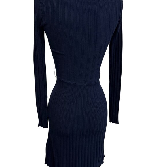 Venus Navy Blue Ribbed Knit Long Sleeve Dress XS - Picture 8 of 15